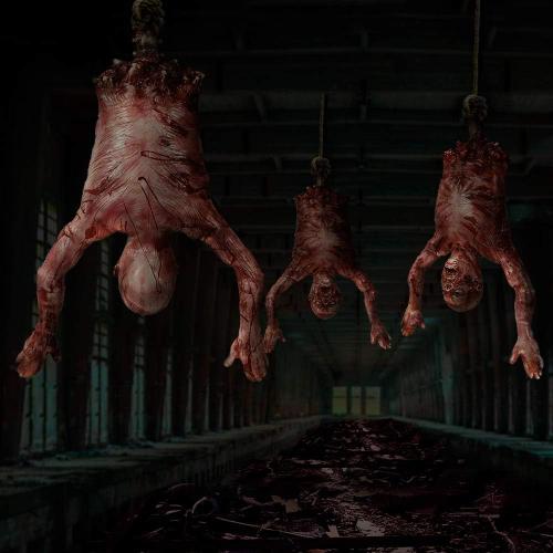 Size 40x30x7 Hanging Torso Severed Skinned, Halloween Party Props Latex Limbless Hanging Half Body Corpse Haunted House Decorations 40x30x7 inches (A)