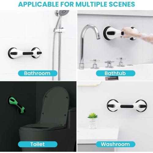 TAILI Grab Bars for Shower Glow in The Dark, 2 Pack 12.2 in Grab Bars for Bathtubs and Showers,Safety Grip,Shower Handle Shower Rail for Seniors and Elderly Removable No Drilling Waterproof Black