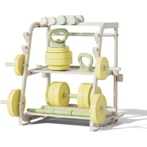 3-Tier Dumbbell Rack Stand Only - 700LB Heavy Duty Weight Storage Organizer with Thickened Steel Tube, Adjustable Weight Stand for Dumbbells, Barbells, Kettlebells, Black/Beige