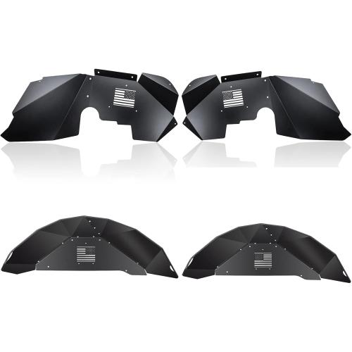 Front and Rear Aluminum Inner Fender Liner Set Compatible with 2007-2018 Wrangler JK JKU, US Flag Pattern, Great Fitting&Easy to Install, JK Accessories, Black 4PCS