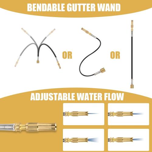 Gutter Cleaning Tools from The Ground, 16FT (24FT Reach) Telescoping Gutter Cleaner Wand with Adjustable Water Flow, Rain Gutters Cleaning Tool for Leaves and Debris, Fits Standard Garden Hoses