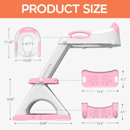 SKYROKU Potty Training Seat for Toddlers – 2-in-1 Adjustable potty ladder with Step Stool, Anti-Slip Cushion, Splash Guard & Extra-Wide Pedals, Supports 200  lbs, Ideal for Boys & Girls (Pink)