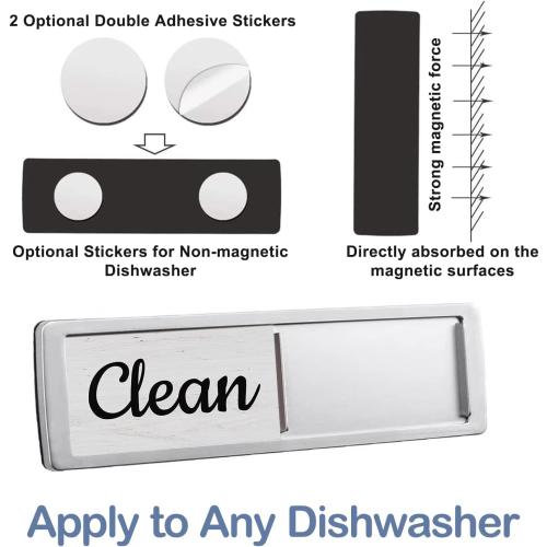 Oxepleus Dishwasher Magnet Clean Dirty Sign, Farmhouse Rustic Wood Design Black and White Non-Scratch/Easy to Read & Slide/Strong Magnetism Kitchen Storage and Decoration Accessories (A-Silver)