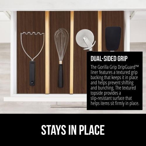 GORILLA GRIP DripGuard Shelf Liner, Non-Adhesive Drawer and Kitchen Cabinet Protector, 24x240 Inch, Strong Grip Slip Resistant Underside, Smooth Surface Liners for Cabinets, Bathrooms, Closets, Wood