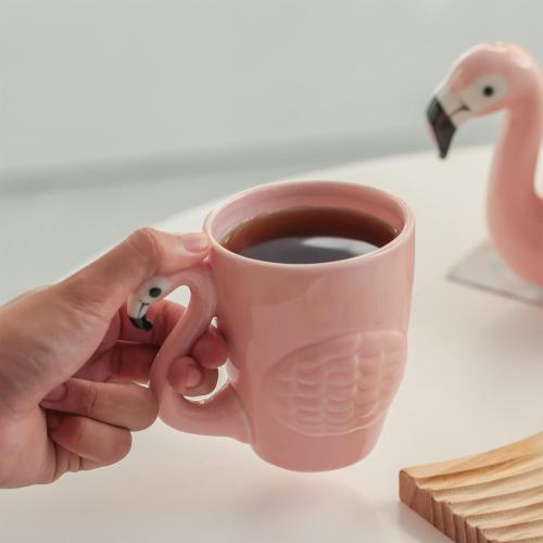 Flamingo Ceramic Coffee Mug, Pink Tea Cup, 15 oz