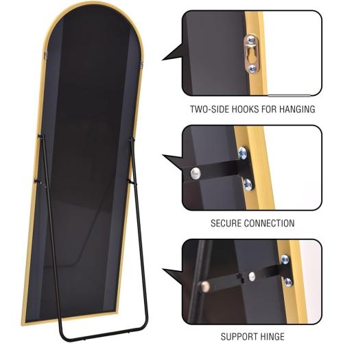 Floor Mirror, Full Length Mirror with Stand, Arched Wall Mirror, Gold Floor Mirror Freestanding, Wall Mounted Mirror for Bedroom Living Room, Gold