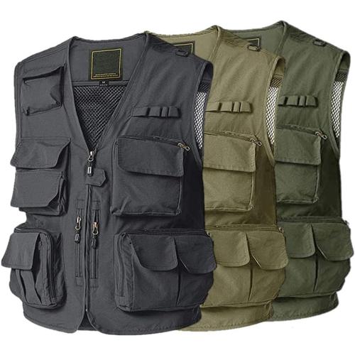 Outdoor Sport Men Multi-Pocket Vest Mesh Thin Casual Sleeveless Jacket Summer Zipper Fishing Top size 3XL