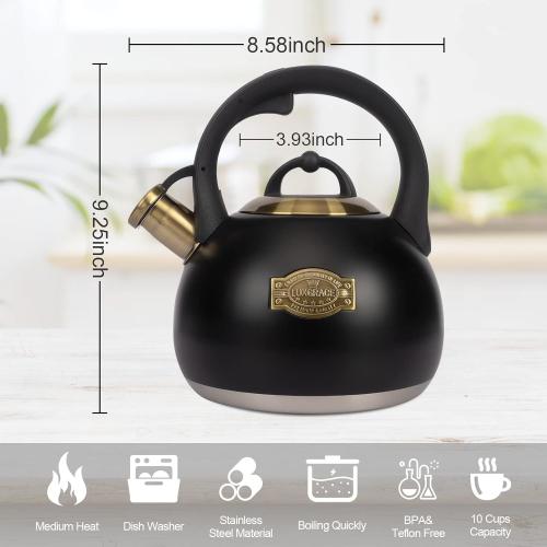 Size 3.1ql Color Black and Gold Tea Kettle for Stovetop, Food Grade Stainless Steel Water Kettle, Tea Pot for Home & Kitchen, 3.1 Quart