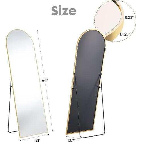 Sweetcrispy 64x21 Arched Full Length Mirror, Standing or Leaning Full Body Mirror with Aluminum Alloy Thin Frame, Suitable for Bedroom or Cloakroom,Gold