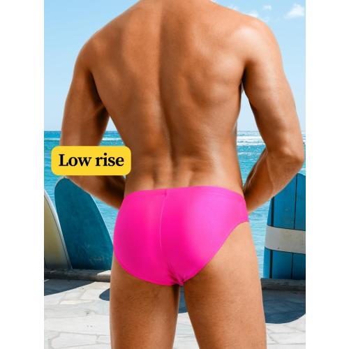 Mens Large Pink Swim Briefs Underwear, Neon Drawstring Bikini Swimwear Pool Party, Micro Thong Swimsuit Beach Tan Through