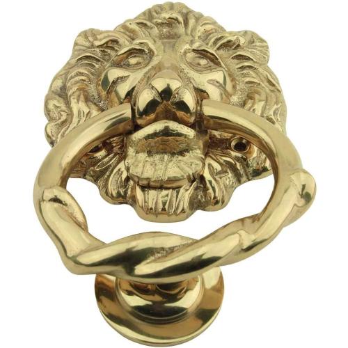 Renovators Supply Manufacturing Door Knockers for Front Door 6 1/4 in. Solid Brass Lion Head Door Knocker with Mounting Hardware