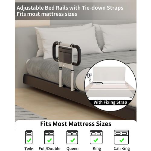 Color White Bed Rails for Elderly Adults Safety: Elderly Assistance Products with Adjustable Double Grips, Storage Pocket, Motion Sensor Light, Items for Elderly Bed Rail, Can Withstand 300lb(White)