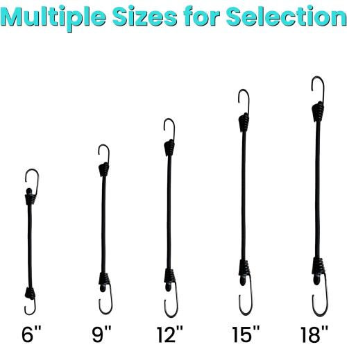 10 Pcs 6 inch Mini Bungee Cords with Hooks, Short Black, 4mm Thickness Weather Resistant Tie Down Strap, Use for Camping, Tents, Holding Wire and Hoses