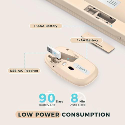 Color beige seenda Wireless Keyboard and Mouse, USB & Type C 2-in-1 Receiver, SK73-3 Full Size Brown Wireless Keyboard Mouse Combo, Compatible for Windows, MacBook Pro/Air, Laptop, Desktop, PC - Khaki