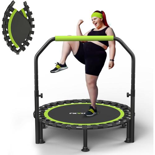 Foldable Mini Trampoline, 40/48 Rebounder Trampoline for Adults & Kids, 450lbs Capacity with U-Shaped Adjustable Bar, Indoor Fitness Workout Exercise Equipment