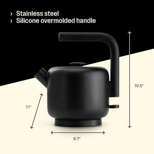 BLACK Fellow Electric Clyde Kettle - 1.5 Liter Capacity - Modern Twist On Stovetop Design, All-Purpose, Stainless Steel - Warm Water for Ramen, Oatmeal, Tea, Coffee & more - Large Capacity