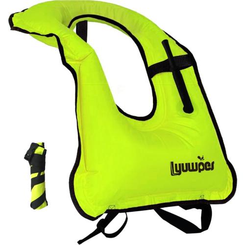 Lime Green Inflatable Snorkel Vest Adult Snorkeling Jackets Free Diving Swimming Safety Load Up to 220 Ibs