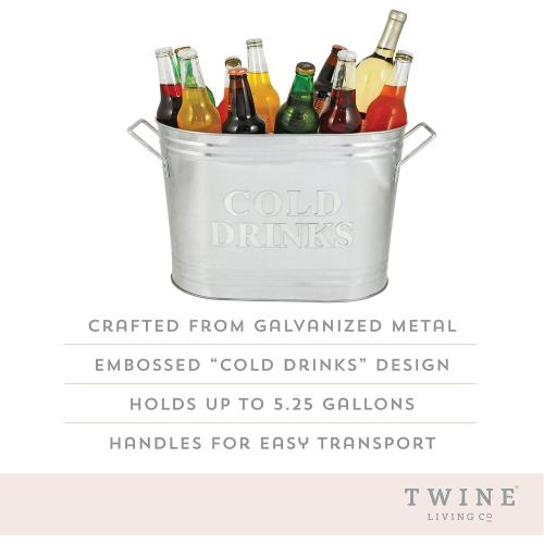 Twine Insulated Drink Galvanized Bucket, Beer and Beverage Tub, Metal Bucket, Ice Buckets for Parties, Holds 5.35 Gallons, Silver