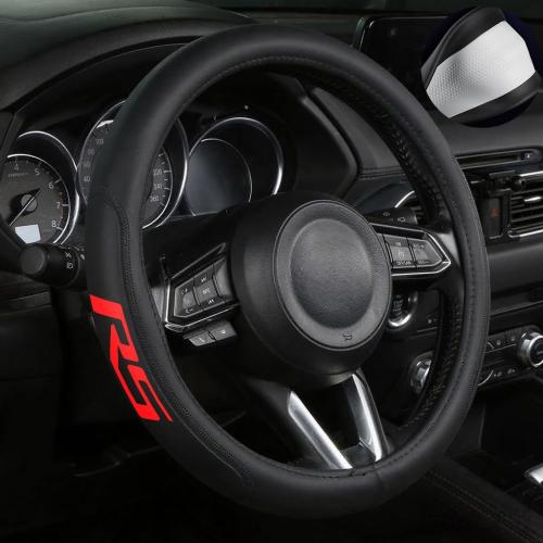 Leather Steering Wheel Cover for RS with a Rubber Inner Ring fit for 14-15 Inch Compatible with RS Camaro Malibu Cruze Impala (RS-R)