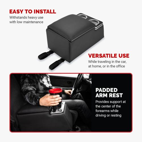 BLACK Pilot Automotive 124810 Universal Truck Seat/Bench Contractor Center Console Business Organizer and Storage with Cup Holders and Padded Top Lid for Armrest, Black