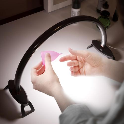 welltell Small Half Moon Light for Nail Desk Moon Light Nail Tech Half Moon lamp Color Temperature 3500K-6500K USB Powered for Personal DIY Manicure Handicraft Lighting (16in-Black)