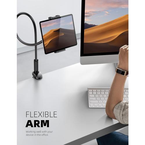 Lamicall Gooseneck Tablet Mount Holder for Bed - Flexible Tablet Arm Clamp for Bed Compatible with Pad Mini 7.9, Air 9.7, Pro 10.5, Kindle, Switch, Galaxy Tabs, More 4.7-11 Device - Black