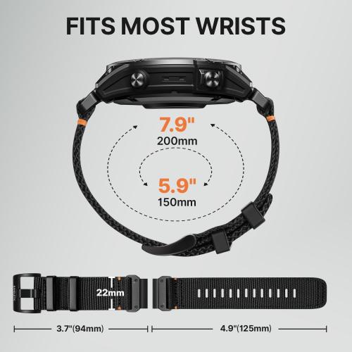 Bandletic Compatible with Garmin Instinct 2 Watch Band - 22mm Quick Fit Rugged Nylon Replacement Band for Fenix 8 E 47mm/7 6 Pro/5 Plus/Instinct 3 E 45mm/Forerunner 970 965/Approach S70 S62/Epix Pro