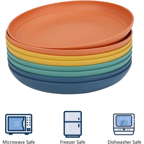 Homienly Set of 8  Size 10 inch Wheat Straw Dinner Plates Set of 8 - Alternative to Plastic, Microwave & Dishwasher Safe, Unbreakable Kids Plates with 4 Colors (Classic Bright)