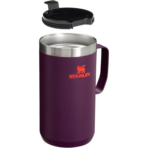 STANLEY Stay-Hot Camp Mug 24 oz | Press Fit Drink Through Lid | Cup for Coffee, Tea and Drinks | Insulated Stainless Steel Coffee Mug | BPA-Free | Plum