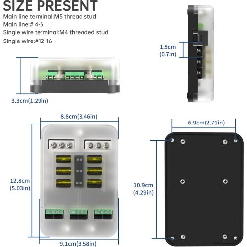 WUPP 12V Fuse Block with Relay, Automotive 6 Circuits Fuse Box with Acc Interface, Universal Fuse Block and Relay Kit for Cars Trucks Marine Boat