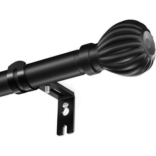 Curtain Rods for Windows 20.77 to 92.85 Inches, 1 Diameter Adjustable Black Curtain Rod, Window Treatment Rods with Round Finials, Easy Mount Hardware Included (46.77-96.85 Inches)