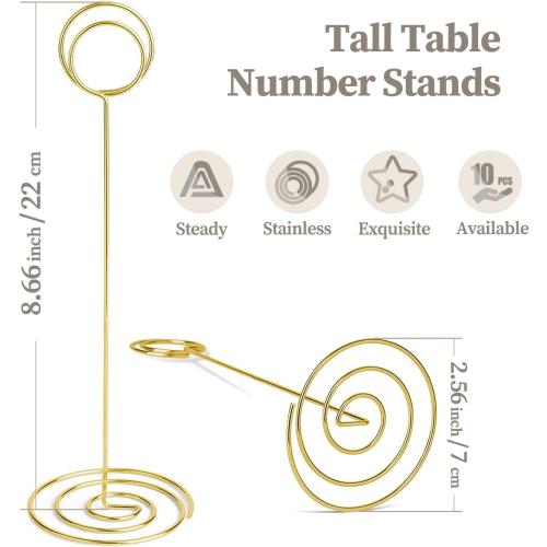 Table Number Holders 10Pcs - 8.75 inch Tall Table Number Stands Place Card Holder for Wedding Party Graduation Reception Restaurant Home Photo Picture Office Memo (Gold, 8.75)
