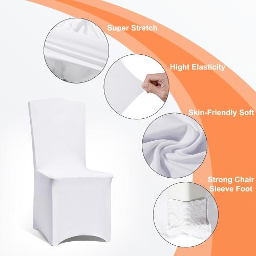 10 Pack White Chair Covers for Party, Spandex Chair Covers for Wedding, Stretch Seat Cover 10 Pieces, Universal Fitted Polyester Slipcovers for Dining Chairs, Parties & Banquet (10 PCS)