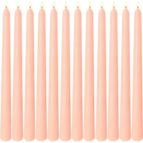 12 Pack 10 inch Soft Peach Taper Candles, Unscented Dripless Candlesticks Bulk for Home Dinner Wedding Romantic, Long-Lasting Burn Time of 7-8 Hour
