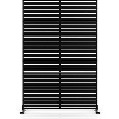 Metal Privacy Screen 72 H x 47.2 Decorative Outdoor Privacy Screen Privacy Panel with Stand for Balcony Deck Patio Lawn Garden, Privacy Fence (Black-Louvered)