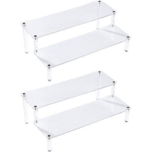 BYCY 2 Pack 2-Tier Clear Acrylic Display Stand Display Shelf for Dessert Jewels Figurines, Clear Cupcake Stand - 2 Pack ( 12 * 6.9 * 4.25 )