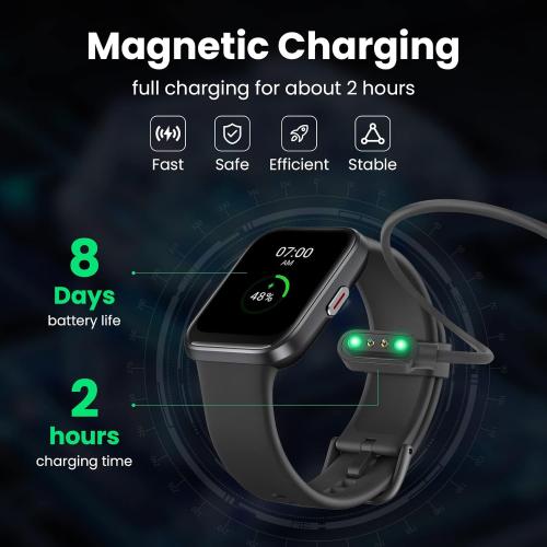 Black Padmate C21 Smart Watch(Answer/Make Calls/Email) for Men Women, Alexa Built-in, 60  Sport Modes, Waterproof 1.69' Touch Screen Fitness Tracker, Sleep Heart Rate Monitor for Android & iPhone Smartwatch