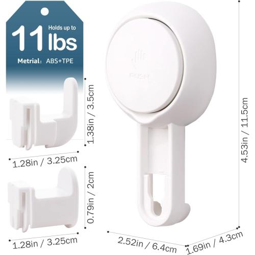 White 4 Pack LEVERLOC Heavy Duty Suction Cup Shower Hooks 4 Pack, Damage-Free Shower Hangers for Inside Bathroom Wall, Powerful Vacuum Suction Towel Hooks, Loofah Holders, Easy to Install and Remove, White