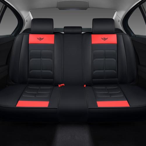 Universal Fit Car Seat Covers Full Set, Leather Automotive Seat Protectors for 5 Seats, Airbag Compatible, Premium Quality Seat Cover Accessories(Black-Red)