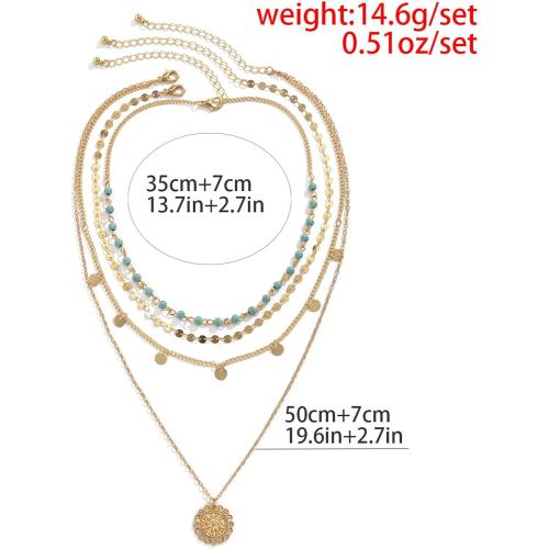 Gold Layered Necklace for Women Summer Boho Layered Stacked Pendant Necklace Country Concert Necklace Turquoise Coin Long Necklace