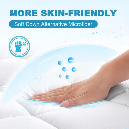 size: 60inX80in Mattress Pad Cover Top with Stretches to 18” Deep Pocket Fits Up to 8”-21” Cooling White  Bed Topper (Down Alternative, Size)