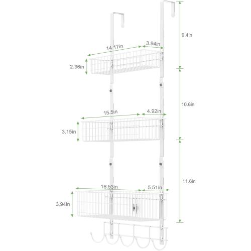 ETELI Over The Door Basket Organizer with 3 Mesh Baskets and 5 Hooks Heavy Duty Pantry Door Organizer Back of Door Storage Rack for Bathroom, Kitchen, Office, White