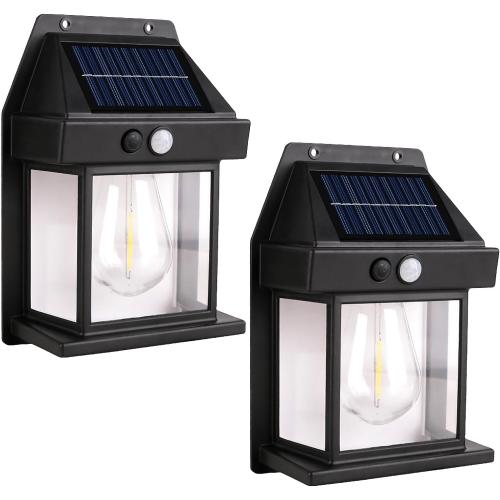Solar Wall Lights Outdoor [2 Pack] Dusk to Dawn Solar Motion Lights Outdoor, Waterproof, 3 Lighting Modes, Wall Mount Light Sconces for Outside Patio Fence Yard Garage (Black-1 Bulb, 2 Pack Standard)