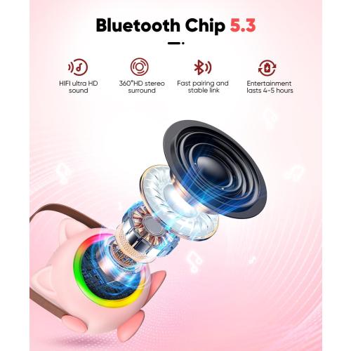 Mini Karaoke Machine Toy for Kids, Portable Karaoke Machine with 2 Wireless Microphone for 4,5,6,7,8,9,10,11,12  Years Old Christmas Birthday Gifts Girls Boys (Pink)