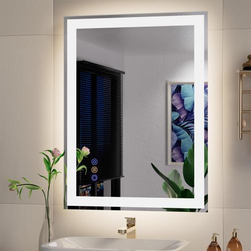 24x 32 LED Mirror for Bathroom, Front and Backlit Controlled Separately LED Smart Mirror, Wall LED Vanity Mirror with Lights, Stepless Dimmable, Anti Fog, Memory LED Bathroom Mirror(UL ETL)