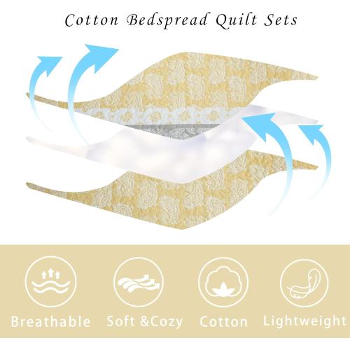 Yellow Quilts Queen Size, Cotton Bed Set, Yellow Grey White Comforter, Striped Bedding Queen Size, Lightweight Luxury Bedspread,3 Piece