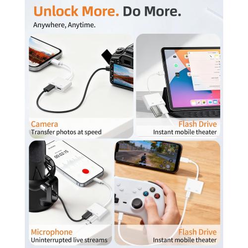 [Apple MFi Certified] Lightning to USB Camera Adapter with Charging Port for iPhone, USB3 Female OTG Adapter Compatible with iPhone/iPad Card, Readers, USB Flash Drives, Keyboards, Mice