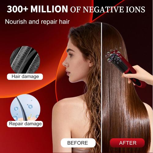 Go Brush Pro for Short Hair 2026, Portable Straightener Brushs for Travel, with LCD Temperature Display, Fast Heating Cordless Mini Hair Brushs (Red)
