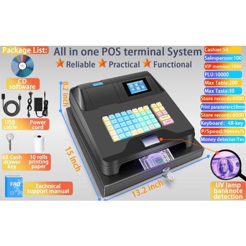 Color Black Sweet dragon Cash Register Pos Systems for Small Businesses - Easy Programming Commercial Caja Registradora Para Negocio with Cash Drawer Money Tray Lock Box,Coin Drawer,Dual Display, Restaurant Supermarket Retail