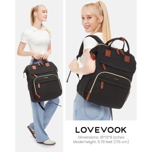 LOVEVOOK Laptop Backpack for Women, 17.3'' Waterproof Nurse Bag Teacher Work Backpack Purse for Women, Travel Computer Backpack for College Office Business Ladies